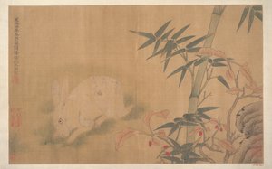 Królik (liść albumu; tusz i kolor na jedwabiu) autorstwa Qing Dynasty Chinese School