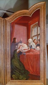 Święte Pokrewieństwo lub Ołtarz św. Anny, fragment prawego panelu przedstawiający śmierć św. Anny, 1509 autorstwa Quentin Massys or Metsys