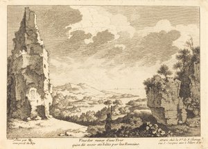 Widok na ruiny wieży, którą podobno zbudowali Rzymianie autorstwa Quentin Pierre Chedel after François Boucher