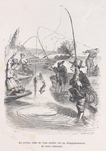 Falująca woda zdaje się kpić z naszego nieszczęścia. z Małych Miseries of Human L..., 1843. autorstwa Quichon