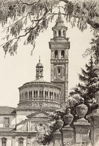 Sanktuarium Beaty Vergine dei Miracoli, Saronno, Włochy, rycina z rysunku Quinto Cenniego, z L