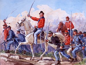Risorgimento: wojska Giuseppe Garibaldiego (1807-1882) maszerujące na Rzym. Akwarela Quinto Cenni 1892 autorstwa Quinto Cenni