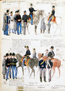 Mundury Wielkiego Księstwa Toskanii w 1851 r., tablica zaczerpnięta z kodeksu Cenni, zbiór szkiców wojskowych rysowanych przez Quinto Cenni (1845-1917)