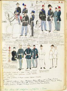 Mundury armii piemonckiej z 1848 roku. Tabliczka barwna autorstwa Cenni Quinto