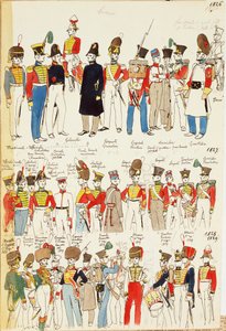 Różne mundury, datowane na lata 1826-1829. Tabliczka barwna autorstwa Cenni Quinto autorstwa Quinto Cenni