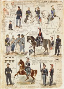 Różne mundury Królestwa Sardynii autorstwa Quinto Cenni, kolorowa tablica autorstwa Quinto Cenni