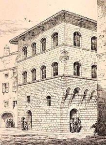 Dom z XIV wieku, Florencja, Włochy, z „Przykłady architektury miejskiej, handlowej i ulicznej Włoch i Francji od XII do XV wieku”, wyd. przez W.Mackenzie