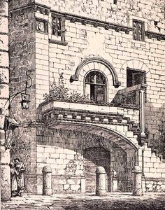 Dom Santa Rosa, Viterbo, Włochy, z „Przykłady architektury miejskiej, handlowej i ulicznej Francji i Włoch od XII do XV wieku”, wyd. przez W.Mackenzie