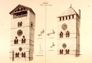 Fragmenty rezydencji magnackich, Cahors, Francja, z „Przykładów architektury miejskiej, handlowej i ulicznej Francji i Włoch od XII do XV wieku”, wyd. przez W.Mackenzie autorstwa R. Anderson