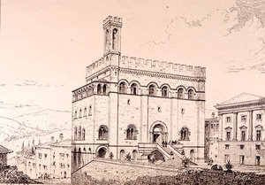 Palazzo del Comune, Gubbio, Włochy, z „Przykłady architektury miejskiej, handlowej i ulicznej Francji i Włoch od XII do XV wieku” wyd. przez W.Mackenzie autorstwa R. Anderson