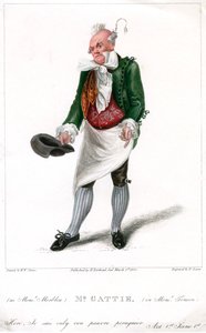 Pan Gattie jako Monsieur Morbleu w Monsieur Tonson, 1822. autorstwa R. Cooper