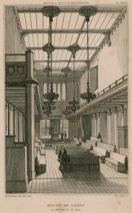 House of Lords, Westminster, Londyn, zgodnie z wyposażeniem w 1835 r. autorstwa R. W. Billings