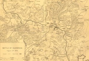 Mapa bitwy pod Saarbrücken, 2 sierpnia 1870 r., ok. 1872 r. autorstwa R. Walker