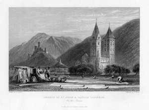 Kościół św. Jana i zamek Lahneck nad Renem, 1838