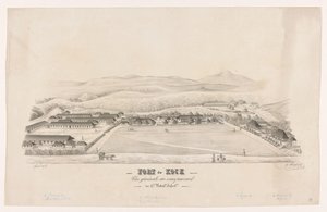 Widok na Fort de Kock Fort de Kock / Vue générale du campemente / du 17de Batail.on Infant.rie (tytuł na obiekcie) autorstwa R. Walthert (signed by artist)