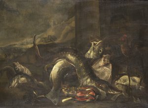 Martwa natura z rybą autorstwa R. van Burgh