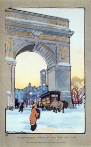 Washington Square Arch o zimowym zmierzchu, pocztówka, ok. 1914 (kolor lito) autorstwa Rachael Robinson (after) Elmer