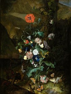 Układ kwiatów przy pniu drzewa, ok. 1683 (olej na płótnie) autorstwa Rachel Ruysch