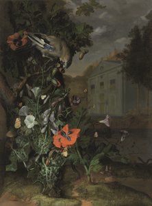 Piętro lasu z klasyczną fasadą za nim (olej na płótnie) autorstwa Rachel Ruysch