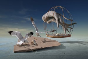 Mewy uciekają z surrealistycznej klatki autorstwa Radoslav Penchev
