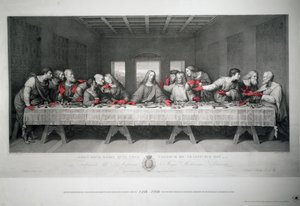 Rycina wykonana z okazji 5. rocznicy Ostatniej Wieczerzy Leonarda da Vinci w Santa Maria delle Grazie w Mediolanie autorstwa Raffaello Sanzio Morghen
