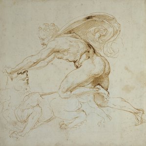 Herkules obezwładniający Lwa (pióro i brązowy atrament na białym papierze) autorstwa Raffaello Sanzio Raphael