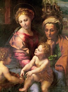 Święta Rodzina (lub Perła), detal: Dziewica, Święta Elżbieta z Dzieciątkiem, ok. 1518 (olej na desce)