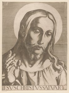 Chrystus Jesus Christ Salvator Mudi (tytuł na obiekcie) Chrystus, Maryja en de twaalf apostelen (tytuł serii) Święte Kolegium Apostolskie (tytuł serii) autorstwa Raffaello Schiaminossi