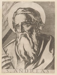 Święty Andrzej Św. Andrzej (tytuł na obiekcie) Chrystus, Maryja en de twaalf apostelen (tytuł serii) Święte Kolegium Apostolskie (tytuł serii) autorstwa Raffaello Schiaminossi