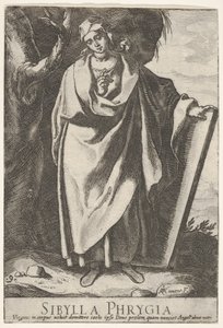 Tabliczka 9: Sybilla Frygijska trzymająca lewą ręką górną część tablicy i wskazującą w..., 1609.