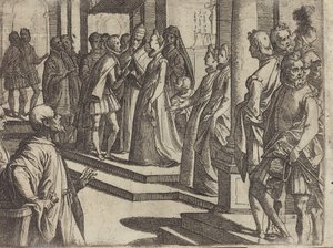 Zaręczyny Małgorzaty Austriackiej z Filipem III, królem Hiszpanii [verso] autorstwa Raffaello Schiaminossi