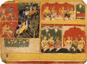 Ilustracja do „Bhagvata Purany”, księga X, rozdział 21, c.1525 autorstwa Rajput School