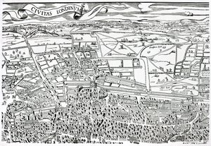 Fragment Londynu na północ od miasta od Civitas Londinium (drewnodruk)