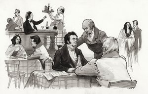Schubert i przyjaciele (gwasz na papierze)