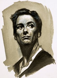 Sir John Gielgud jako Hamlet (gwasz na papierze) autorstwa Ralph Bruce