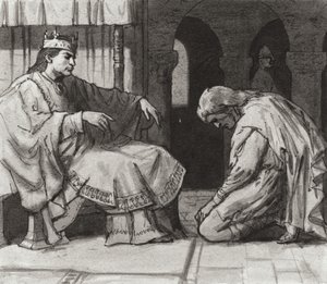 Walteof, hrabia Northumbrii przed królem Wilhelmem I (gwasz na papierze) autorstwa Ralph Bruce