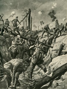 Brytyjscy żołnierze w niemieckim okopie, front zachodni, pierwsza wojna światowa, c1915, c1920.