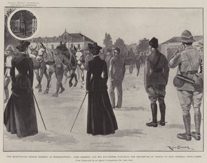 Szanowna Pani Roberts w Bloemfontein, Lord Roberts i jego córki obserwują odjazd wojsk, aby dołączyć do generała Pole-Carew autorstwa Ralph Cleaver