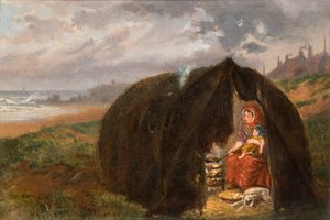 Cyganie obozujący na plaży, niedaleko South Shields, 1876 autorstwa Ralph Hedley