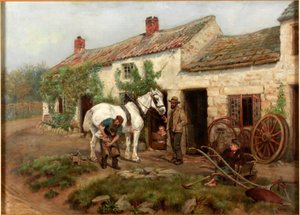Kuźnia, koniec mostu Hexham, 1885 autorstwa Ralph Hedley