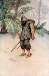 Ilustracja do Robinsona Crusoe autorstwa Daniela Defoe (kolor lito)