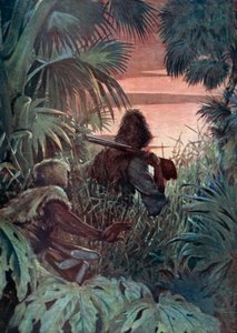 Ilustracja do Robinsona Crusoe autorstwa Daniela Defoe (kolor lito)