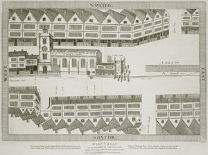 West Cheap w postaci z 1585 roku, rycina Bartłomieja Howletta (1767-1827) wydana w 1814 roku autorstwa Ralph Treswell