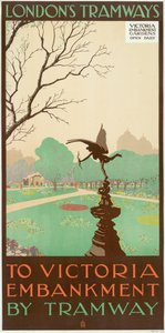 „To Victoria Embankment by Tramway”, plakat London County Council LCC Tramways, 1928 autorstwa Ralph and Brown Studios