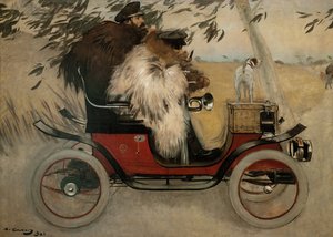 Ramon Casas i Pere Romeu w samochodzie - Casas, Ramon (1866-1932) - 1901 - Olej na płótnie - 208x291 - Museu Nacional d