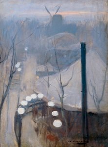 Widok na dzielnicę Montmartre z młynem w Paryżu autorstwa Ramon Casas i Carbo