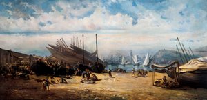 Barceloneta (centralna dzielnica Barcelony). Obraz Ramona MARTI i ALSINA (1826-1894)