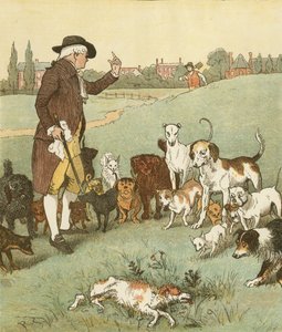 Elegia na śmierć wściekłego psa” Olivera Goldsmitha. Ten pies umarł. Ilustracja autorstwa Randolpha Caldecotta.