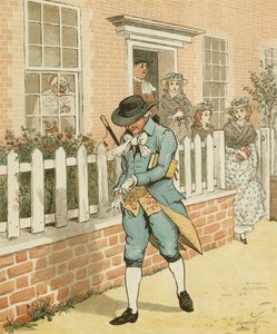 Elegia na śmierć wściekłego psa” Olivera Goldsmitha. Dobry człowiek z Islington udający się do kościoła. Ilustracja autorstwa Randolpha Caldecotta autorstwa Randolph Caldecott