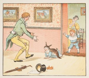 Bunting Baby owinięty w skórę królika, z książki z obrazkami Hey Diddle Diddle, pub.1882 (kolor grawerowany) autorstwa Randolph Caldecott